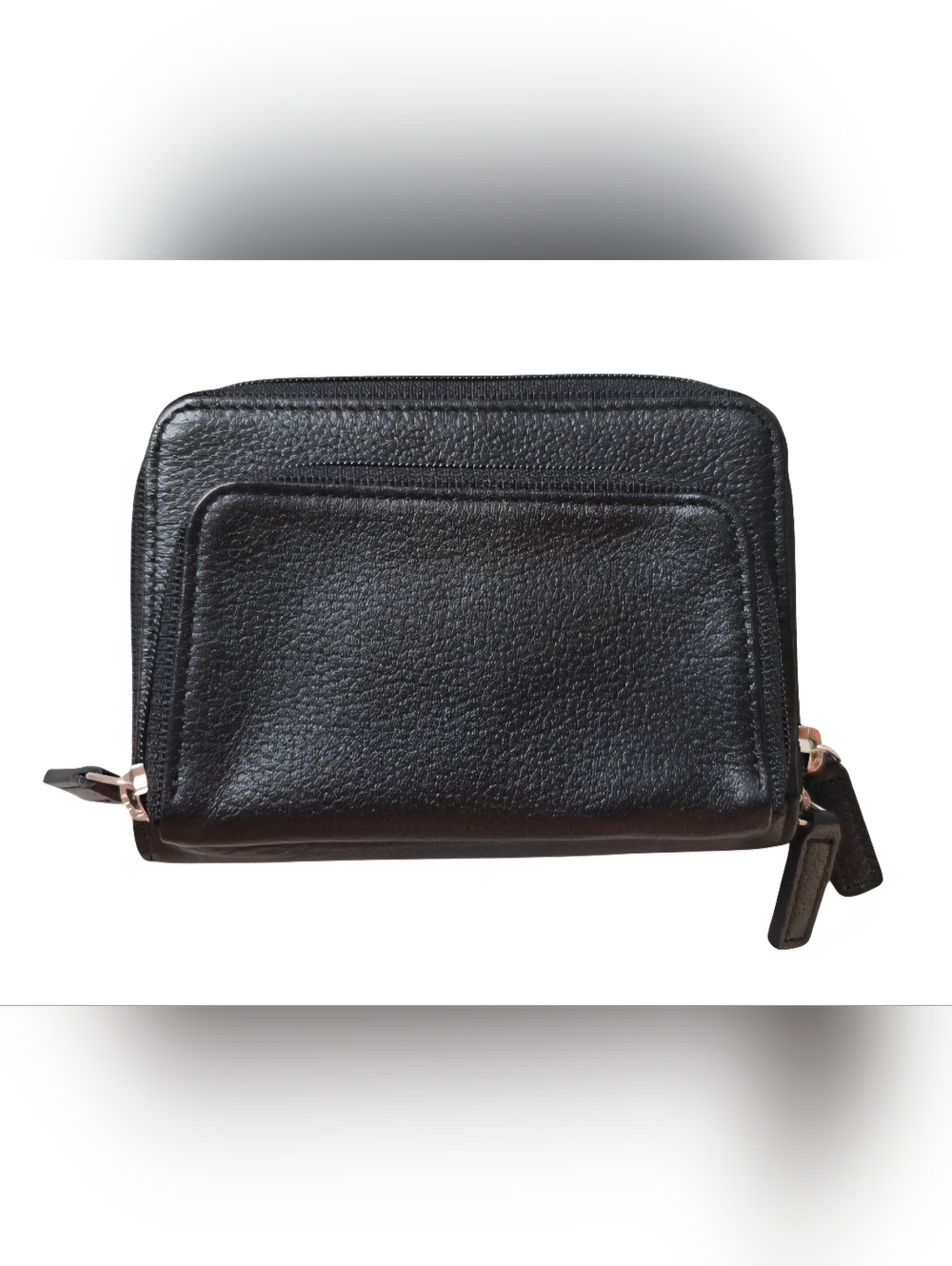 NEW Levenger black small leather zip-around card wallet two compartments